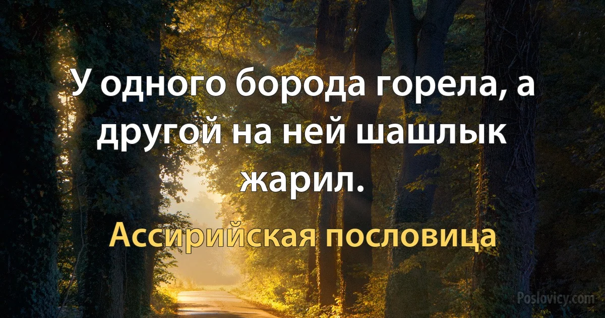 У одного борода горела, а другой на ней шашлык жарил. (Ассирийская пословица)