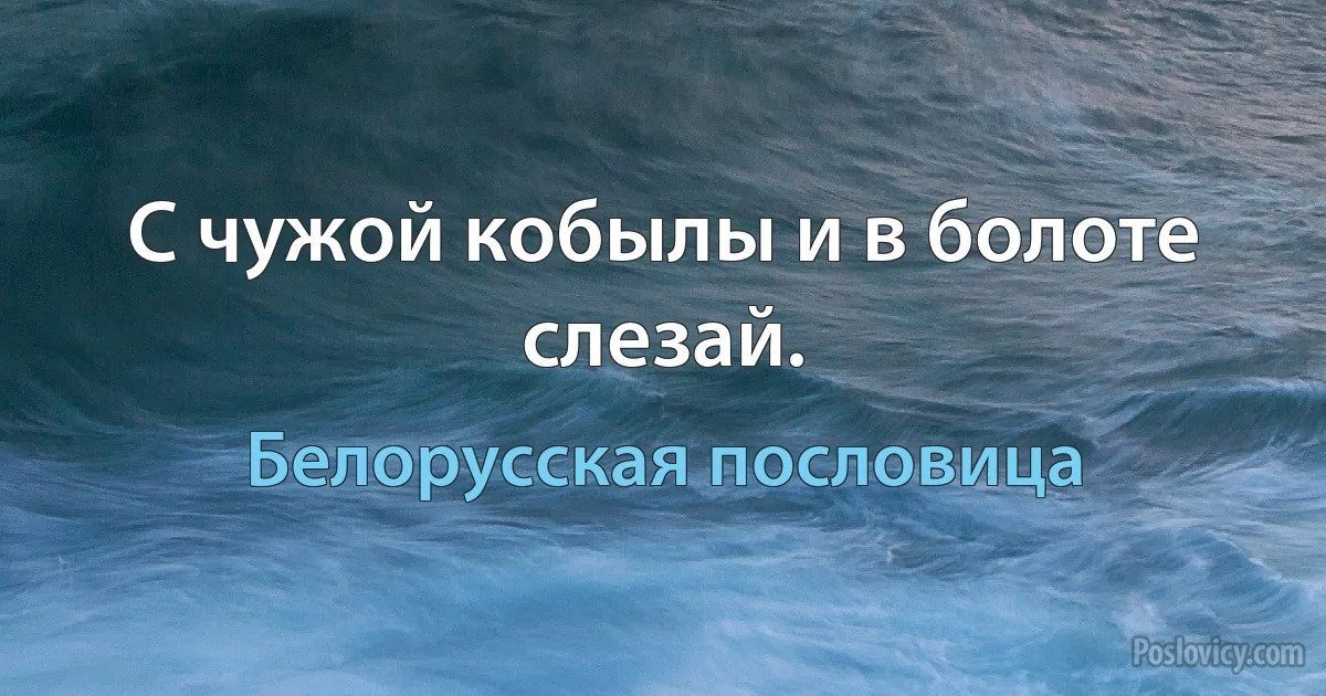 С чужой кобылы и в болоте слезай. (Белорусская пословица)