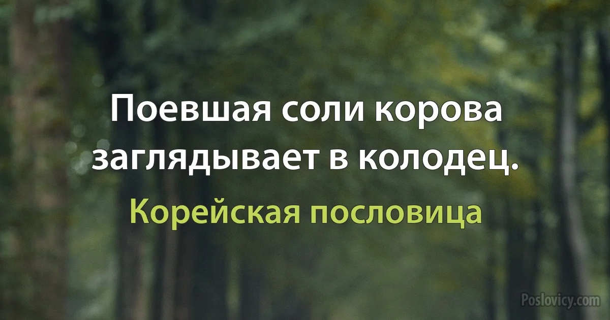 Поевшая соли корова заглядывает в колодец. (Корейская пословица)