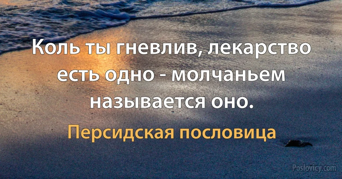 Коль ты гневлив, лекарство есть одно - молчаньем называется оно. (Персидская пословица)