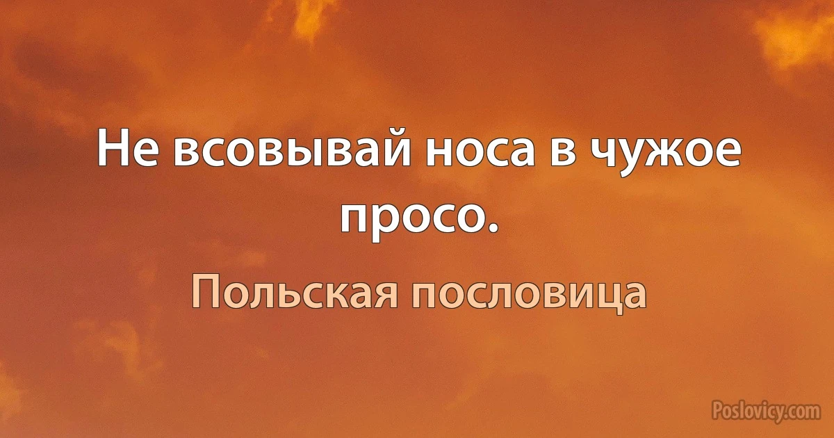 Не всовывай носа в чужое просо. (Польская пословица)