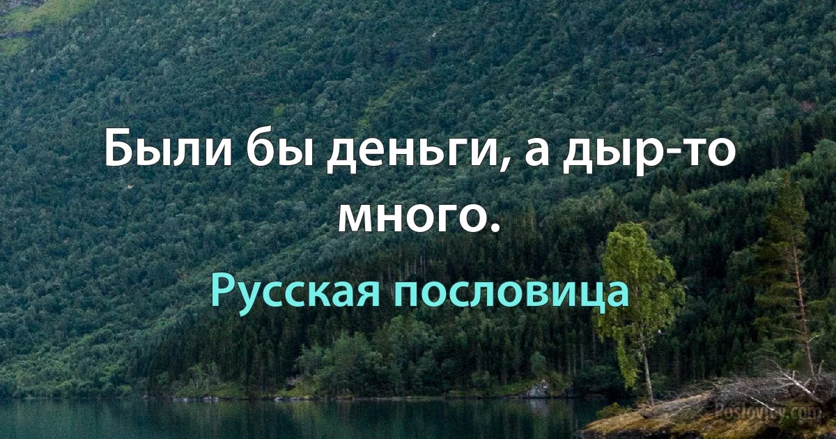 Были бы деньги, а дыр-то много. (Русская пословица)