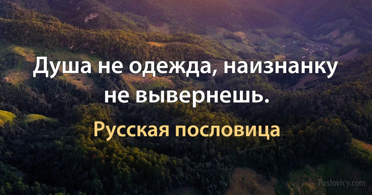 Душа не одежда, наизнанку не вывернешь. (Русская пословица)