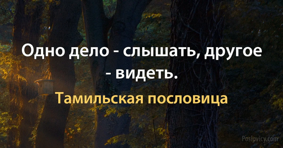 Одно дело - слышать, другое - видеть. (Тамильская пословица)