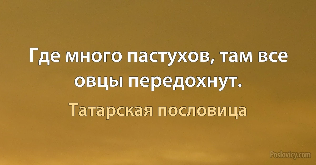 Где много пастухов, там все овцы передохнут. (Татарская пословица)