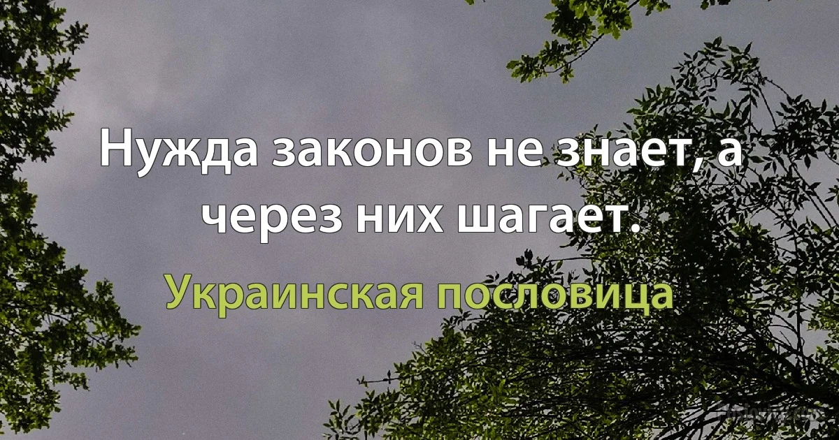 Нужда законов не знает, а через них шагает. (Украинская пословица)