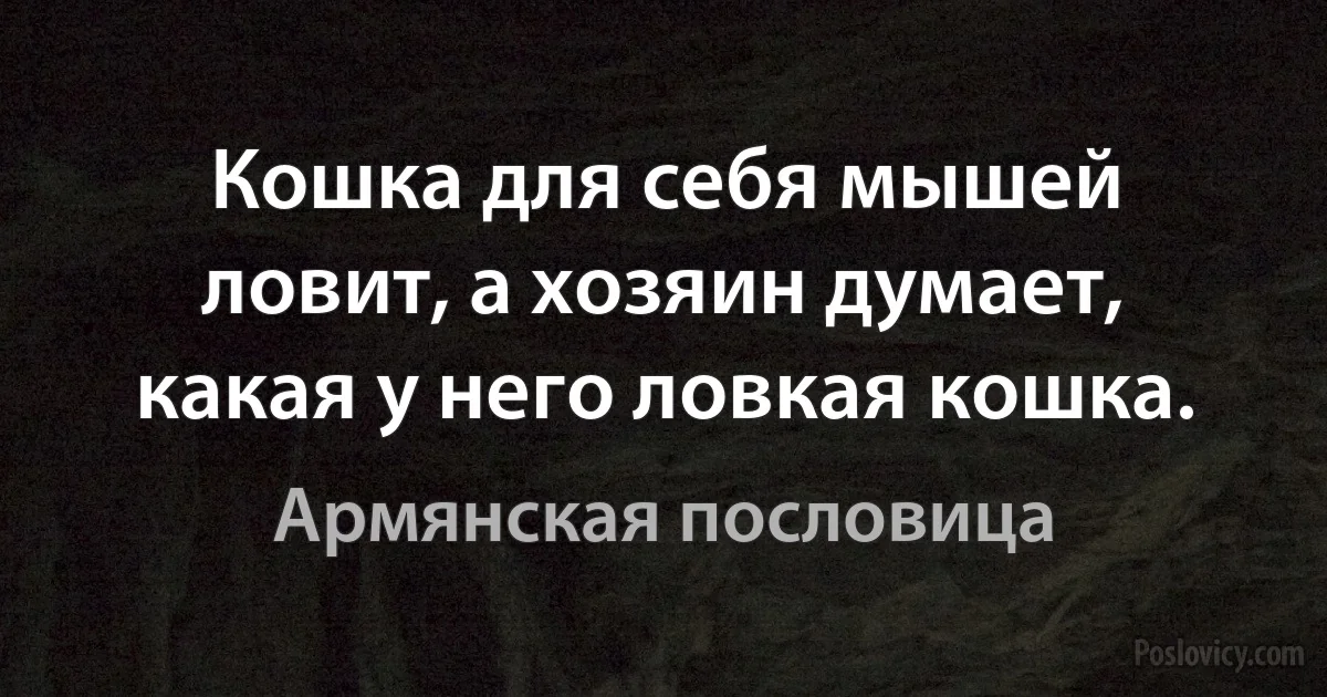 Кошка для себя мышей ловит, а хозяин думает, какая у него ловкая кошка. (Армянская пословица)