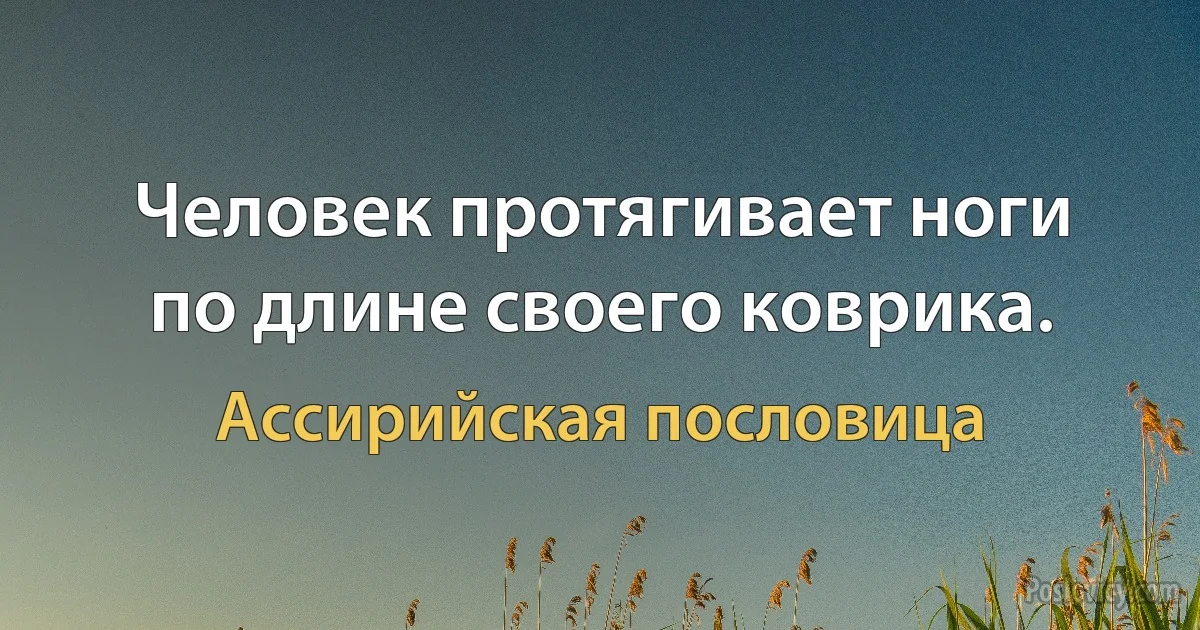 Человек протягивает ноги по длине своего коврика. (Ассирийская пословица)