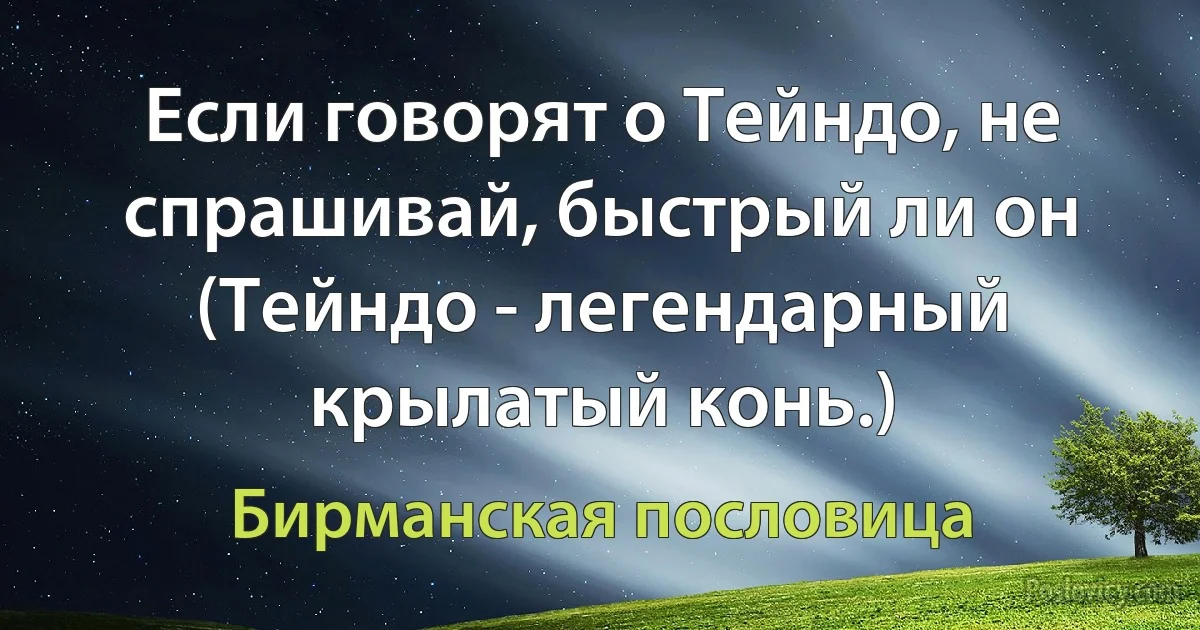 Если говорят о Тейндо, не спрашивай, быстрый ли он (Тейндо - легендарный крылатый конь.) (Бирманская пословица)