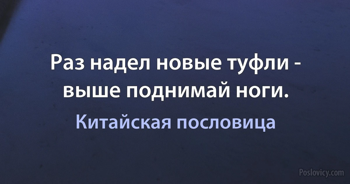 Раз надел новые туфли - выше поднимай ноги. (Китайская пословица)