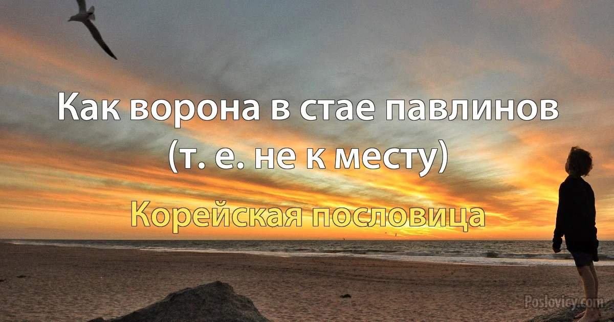 Как ворона в стае павлинов (т. е. не к месту) (Корейская пословица)