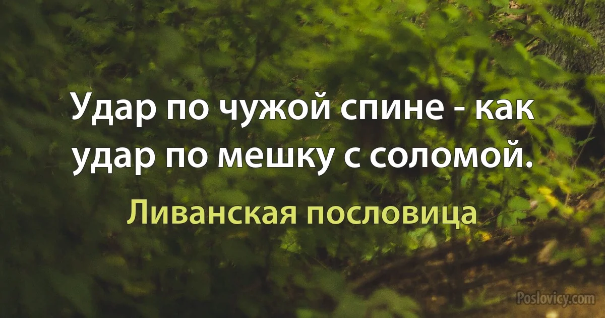 Удар по чужой спине - как удар по мешку с соломой. (Ливанская пословица)