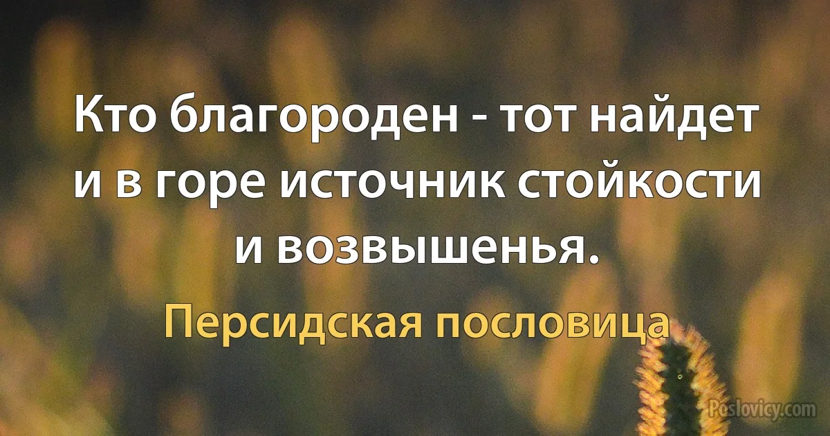 Кто благороден - тот найдет и в горе источник стойкости и возвышенья. (Персидская пословица)