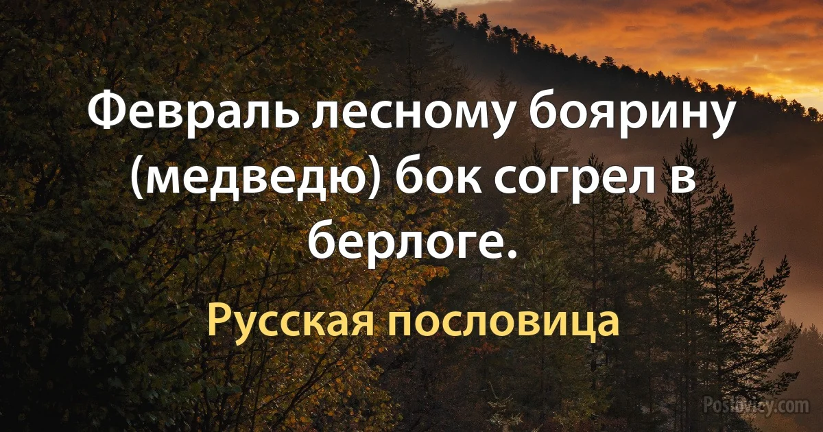 Февраль лесному боярину (медведю) бок согрел в берлоге. (Русская пословица)