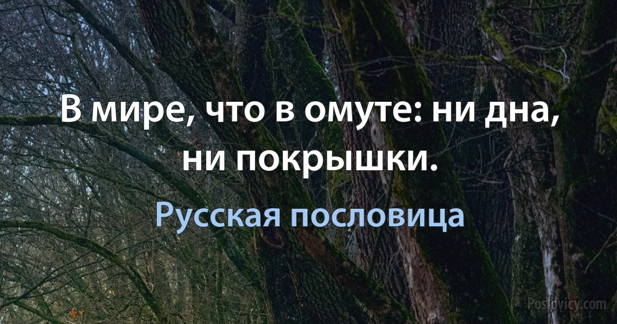 В мире, что в омуте: ни дна, ни покрышки. (Русская пословица)