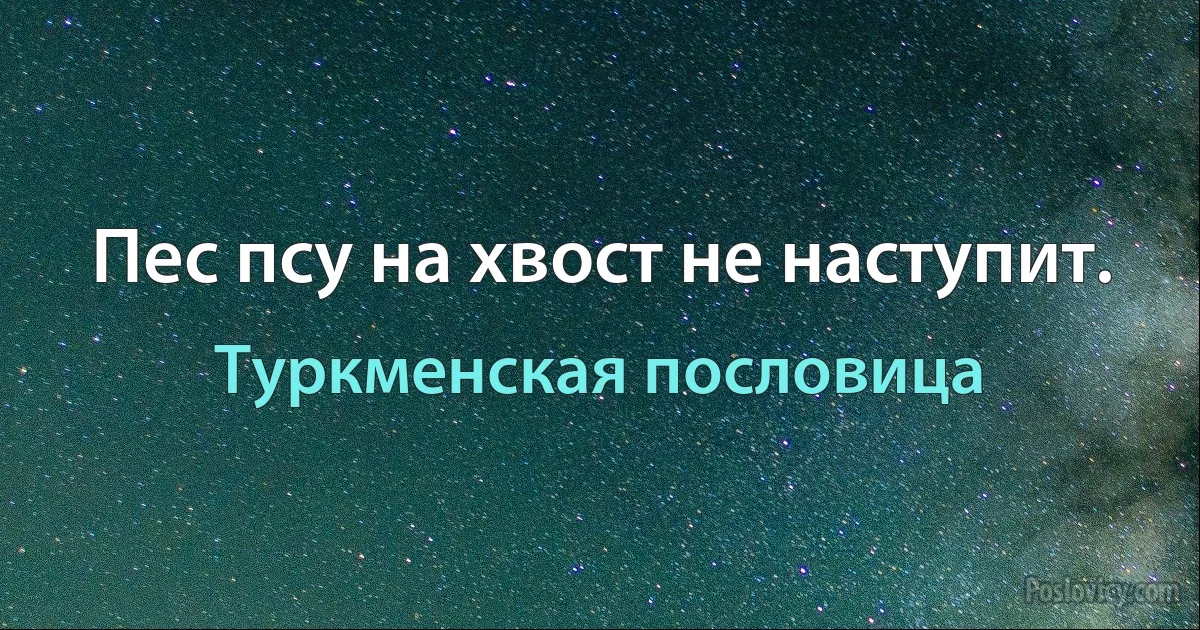 Пес псу на хвост не наступит. (Туркменская пословица)