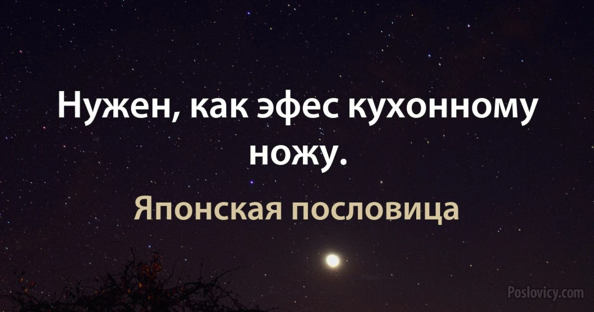 Нужен, как эфес кухонному ножу. (Японская пословица)