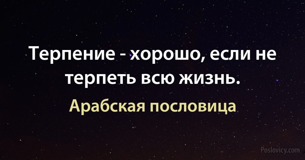 Терпение - хорошо, если не терпеть всю жизнь. (Арабская пословица)