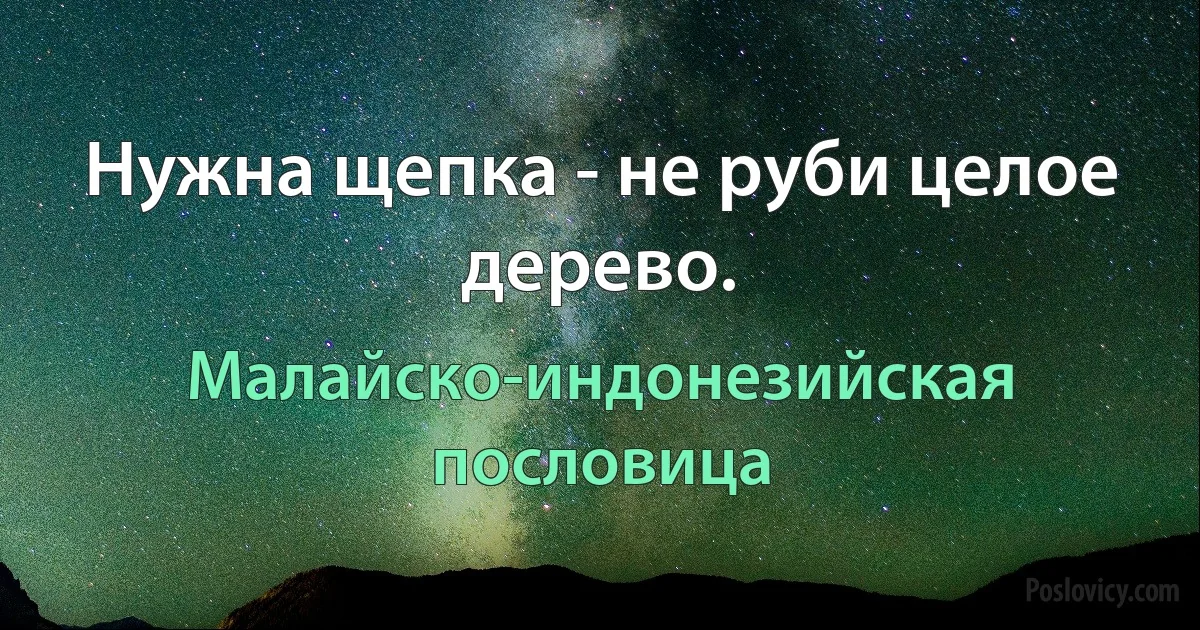 Нужна щепка - не руби целое дерево. (Малайско-индонезийская пословица)