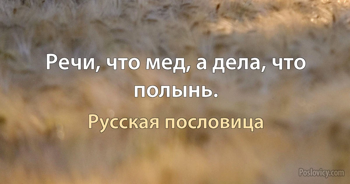 Речи, что мед, а дела, что полынь. (Русская пословица)