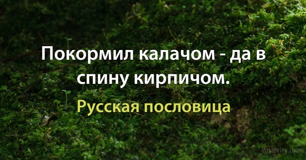 Покормил калачом - да в спину кирпичом. (Русская пословица)