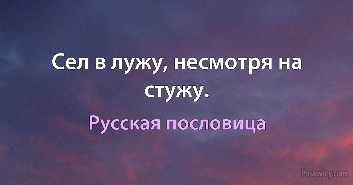 Сел в лужу, несмотря на стужу. (Русская пословица)