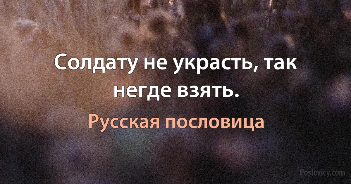 Солдату не украсть, так негде взять. (Русская пословица)