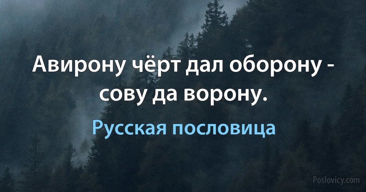 Авирону чёрт дал оборону - сову да ворону. (Русская пословица)