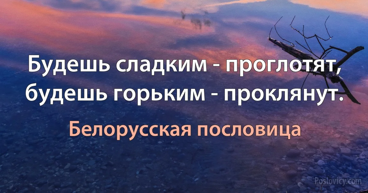 Будешь сладким - проглотят, будешь горьким - проклянут. (Белорусская пословица)