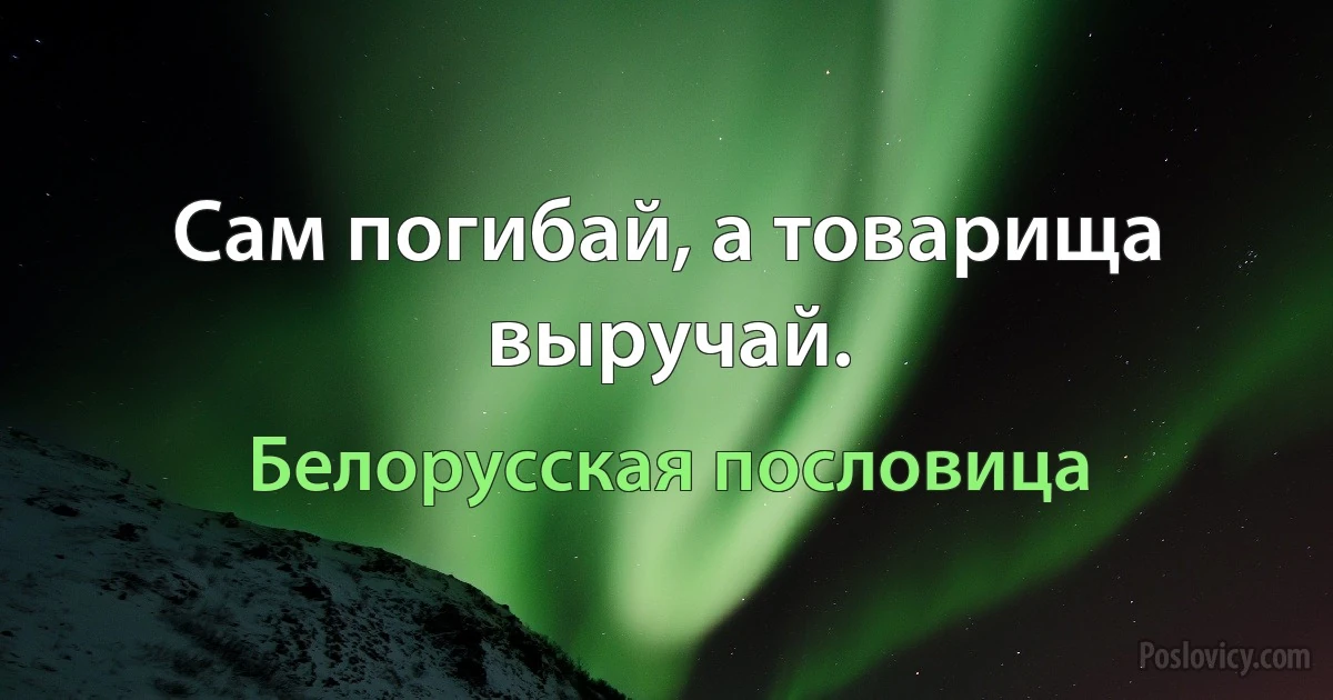 Сам погибай, а товарища выручай. (Белорусская пословица)