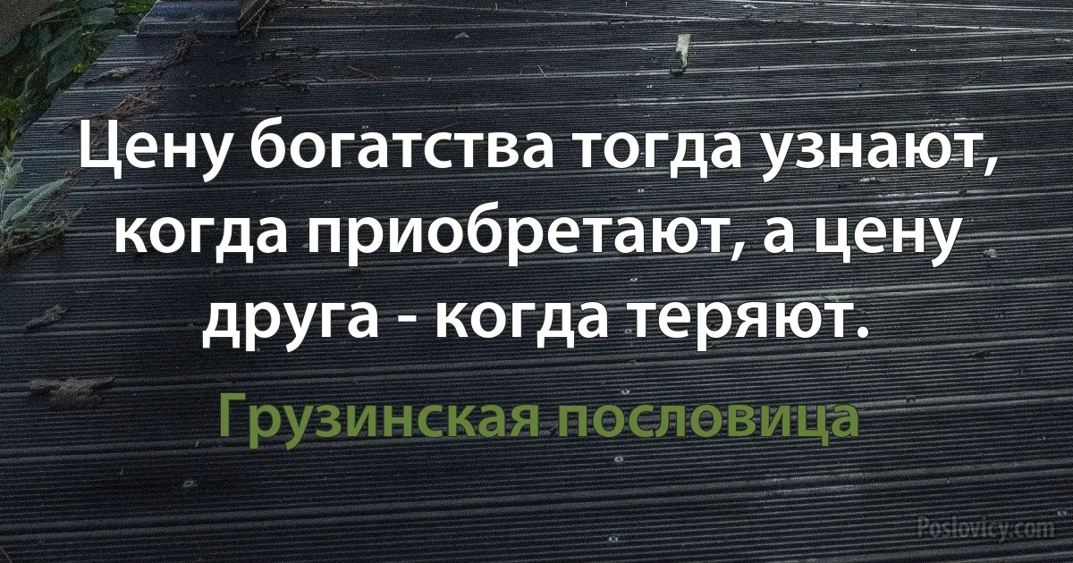 Цену богатства тогда узнают, когда приобретают, а цену друга - когда теряют. (Грузинская пословица)