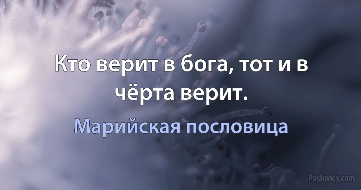 Кто верит в бога, тот и в чёрта верит. (Марийская пословица)