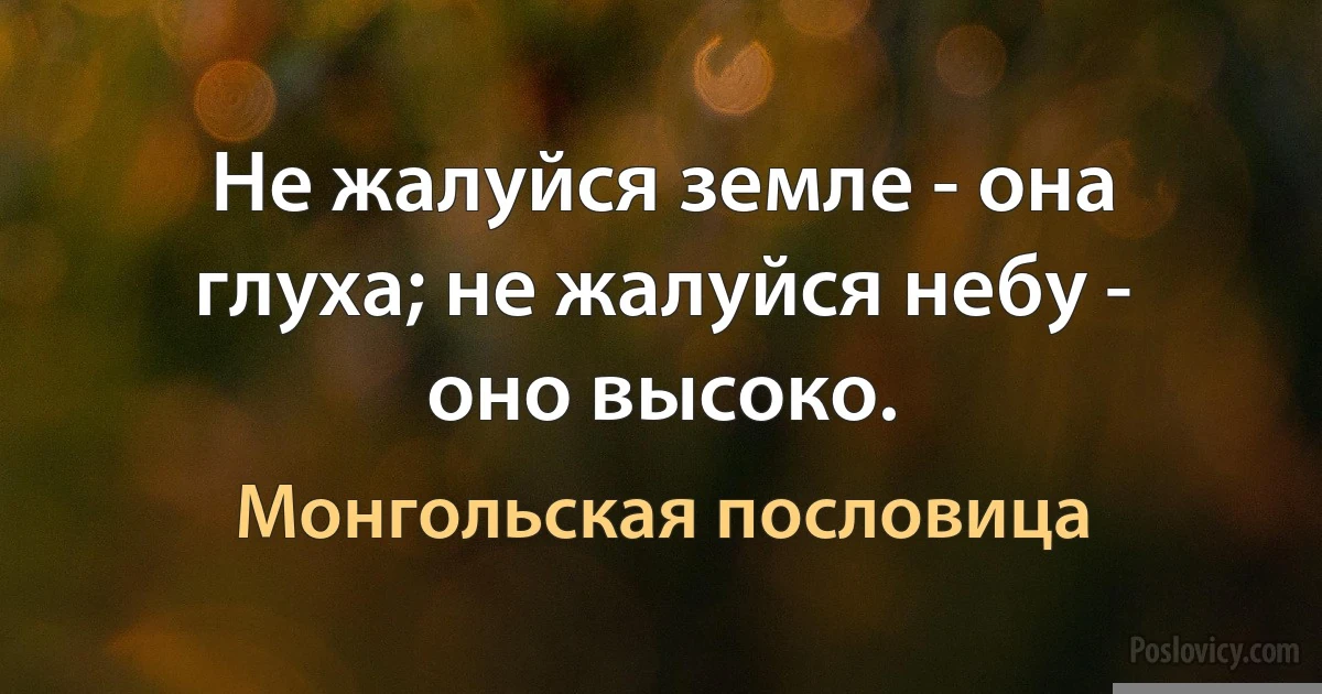 Не жалуйся земле - она глуха; не жалуйся небу - оно высоко. (Монгольская пословица)