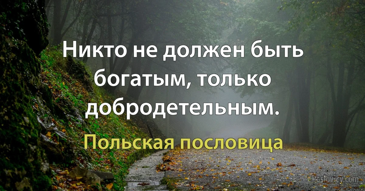 Никто не должен быть богатым, только добродетельным. (Польская пословица)