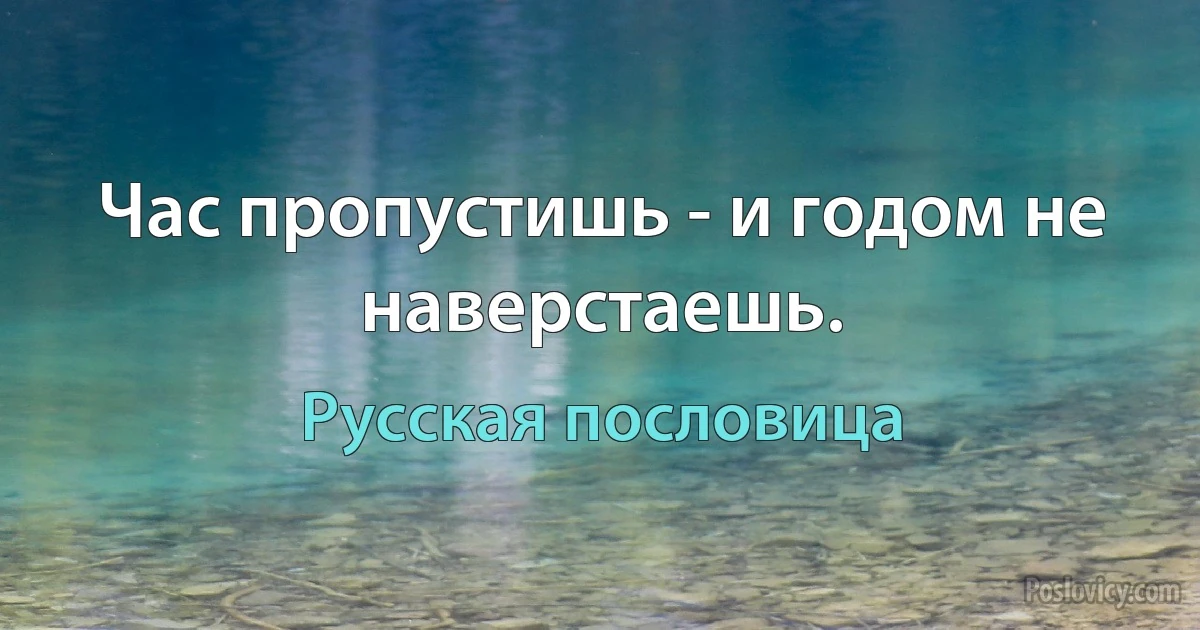 Час пропустишь - и годом не наверстаешь. (Русская пословица)