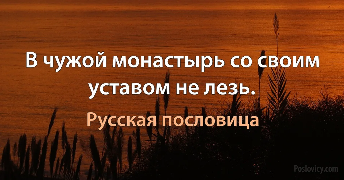 В чужой монастырь со своим уставом не лезь. (Русская пословица)