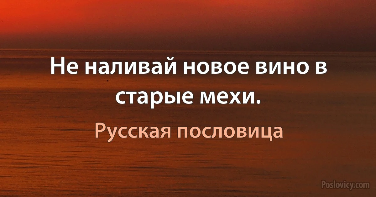 Не наливай новое вино в старые мехи. (Русская пословица)