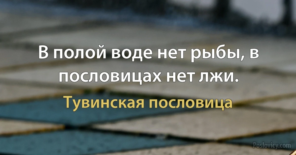 В полой воде нет рыбы, в пословицах нет лжи. (Тувинская пословица)