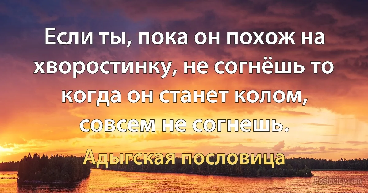 Если ты, пока он похож на хворостинку, не согнёшь то когда он станет колом, совсем не согнешь. (Адыгская пословица)