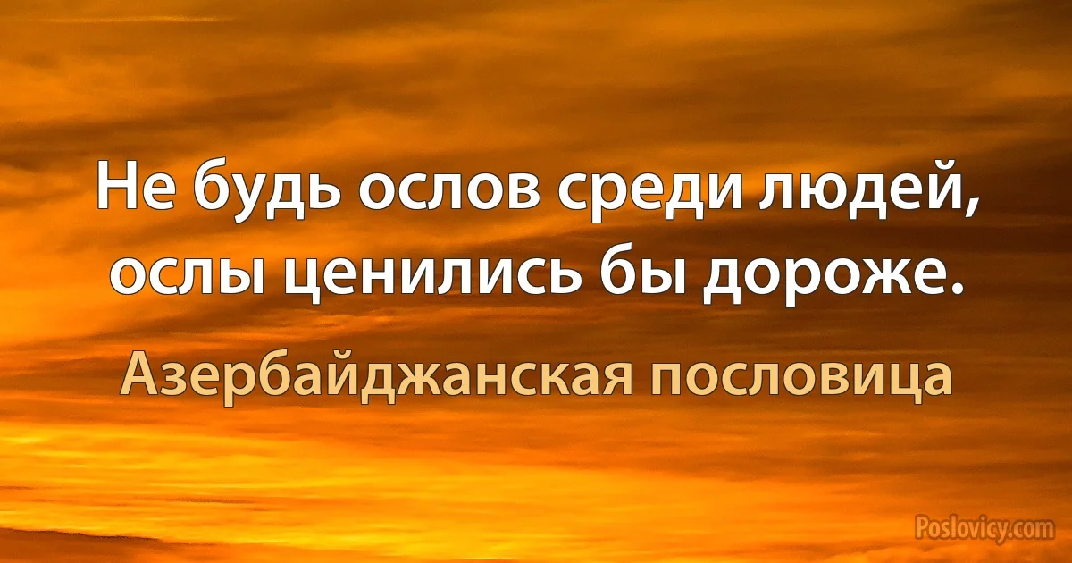 Не будь ослов среди людей, ослы ценились бы дороже. (Азербайджанская пословица)