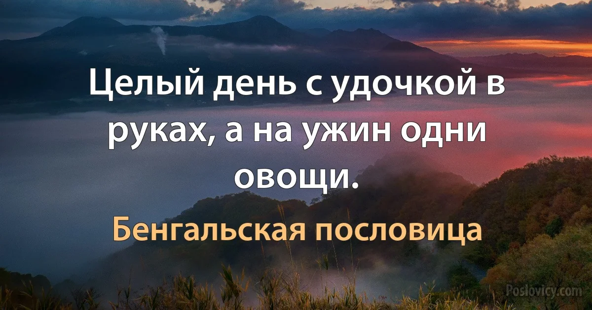 Целый день с удочкой в руках, а на ужин одни овощи. (Бенгальская пословица)