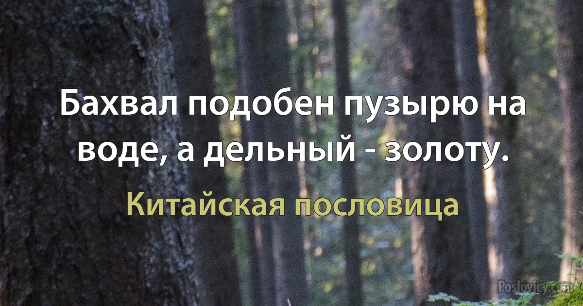 Бахвал подобен пузырю на воде, а дельный - золоту. (Китайская пословица)