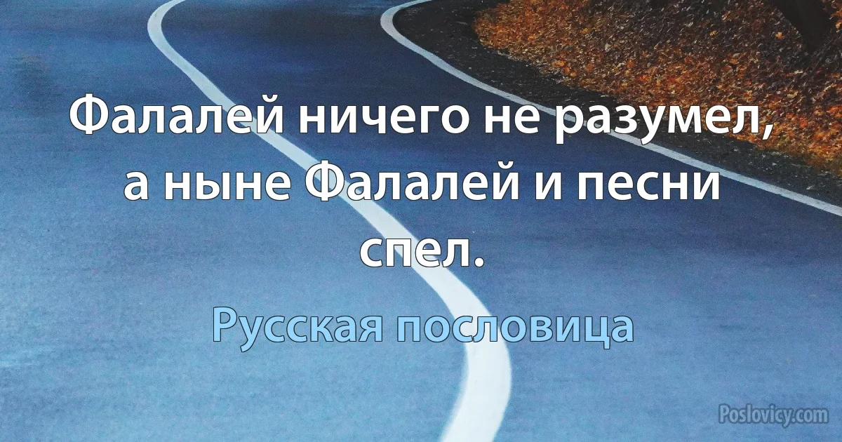 Фалалей ничего не разумел, а ныне Фалалей и песни спел. (Русская пословица)