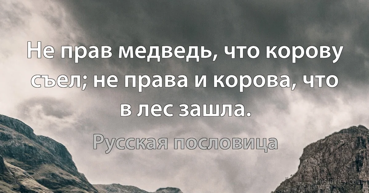 Не прав медведь, что корову съел; не права и корова, что в лес зашла. (Русская пословица)