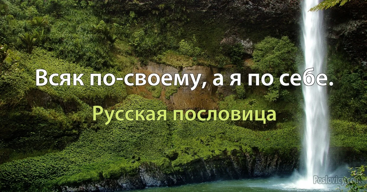 Всяк по-своему, а я по себе. (Русская пословица)