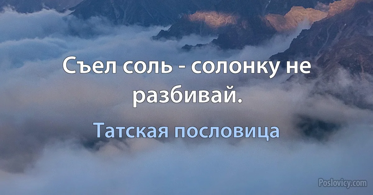 Съел соль - солонку не разбивай. (Татская пословица)