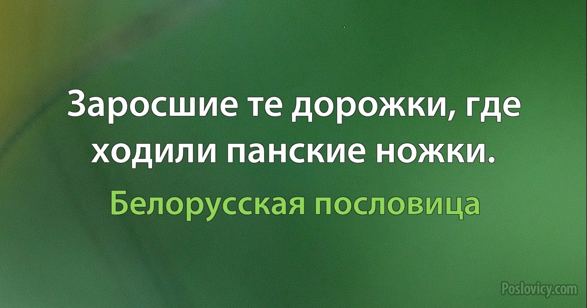 Заросшие те дорожки, где ходили панские ножки. (Белорусская пословица)