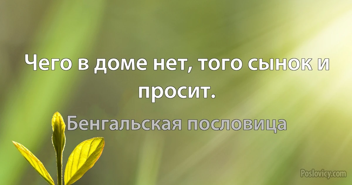 Чего в доме нет, того сынок и просит. (Бенгальская пословица)