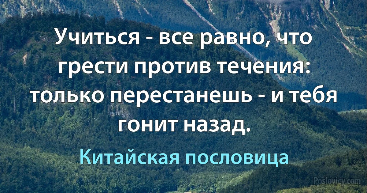 Учиться - все равно, что грести против течения: только перестанешь - и тебя гонит назад. (Китайская пословица)