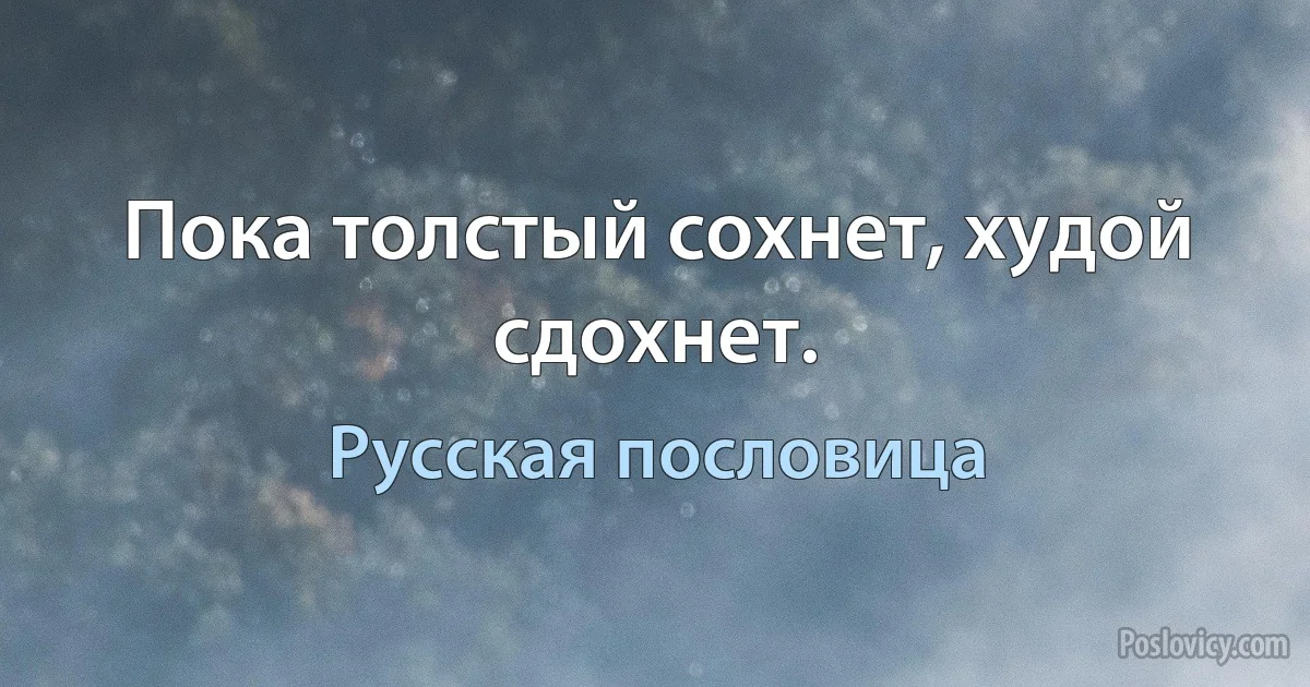 Пока толстый сохнет, худой сдохнет. (Русская пословица)